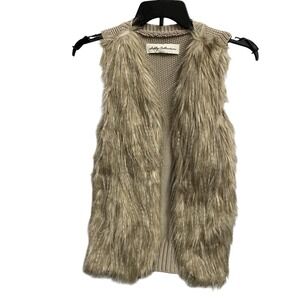 Sebby Collection Womens Faux Fur Front Knit Back Open Vest Natural Beige Small‎